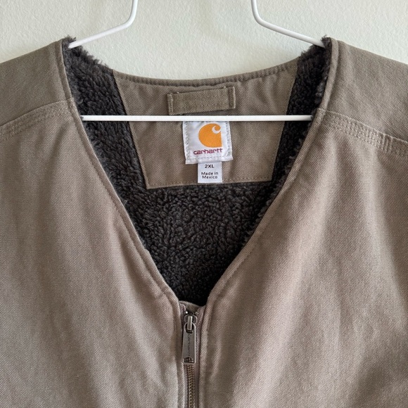 Carhartt Men's Washed Duck Sherpa-Lined Vest 2XL Driftwood - Picture 2 of 13